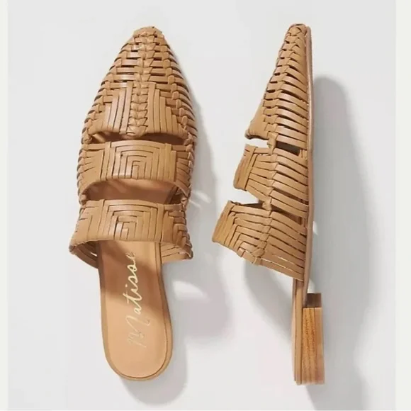 ANTHROPOLOGIE MATISSE WOVEN EAST END SLIDES SLIP ON MULES SZ 9 NEUTRAL - Picture 2 of 16